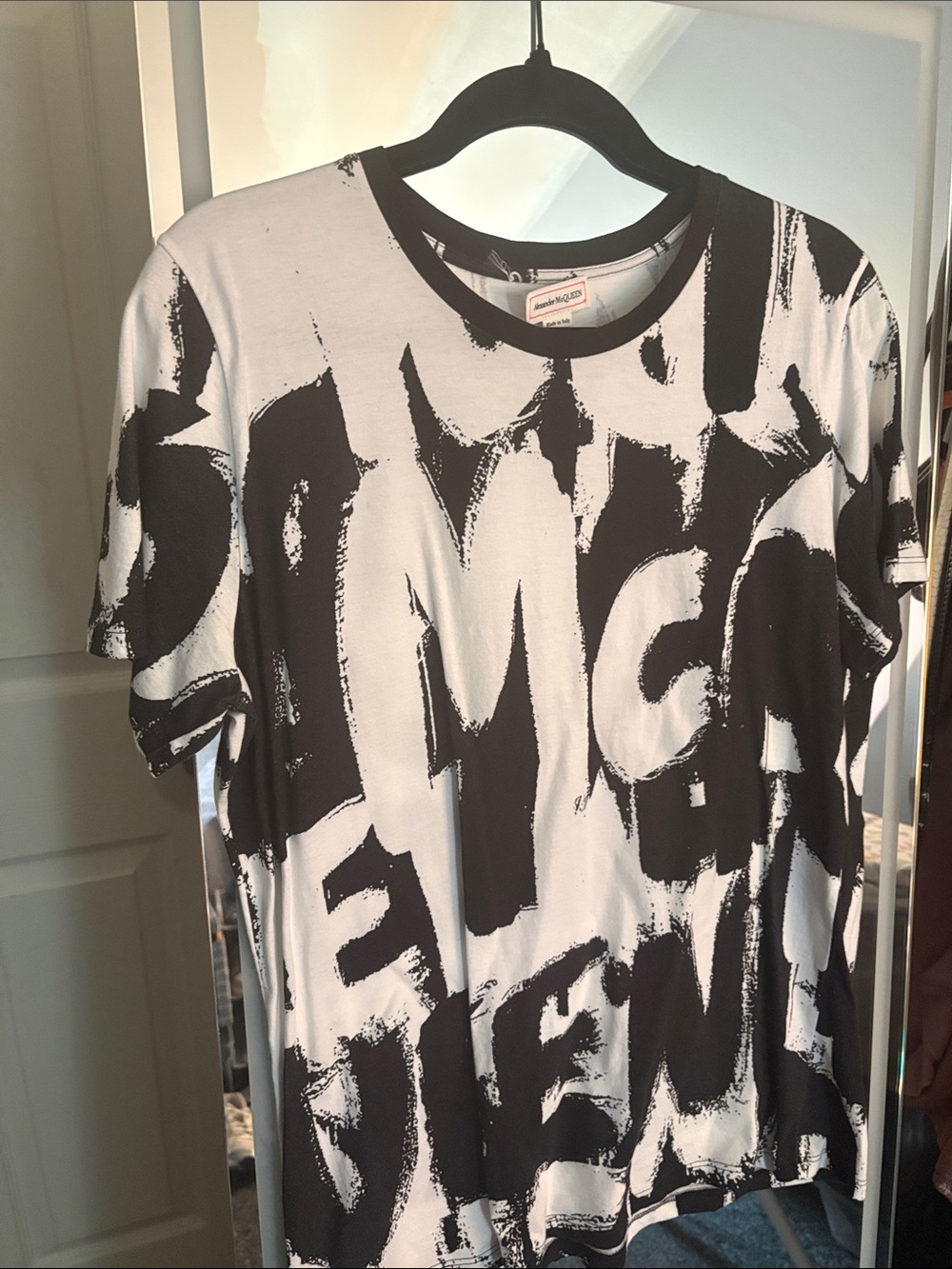 Alexander McQueen Black and White Brushstroke Graphic Tee